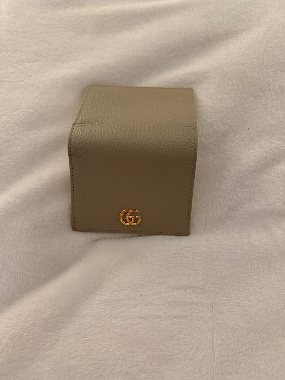 Gucci Taupe Pebbled Leather Bifold Wallet with Gold Double G Hardware